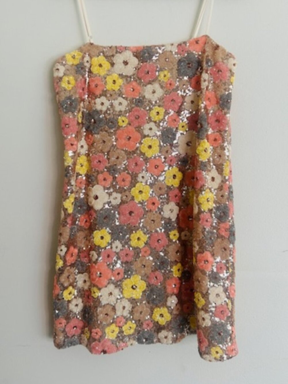 Anthropologie Blue Tassel Floral Sequin Strap Shift Pink Combo Mini Dress NEW - Picture 10 of 16